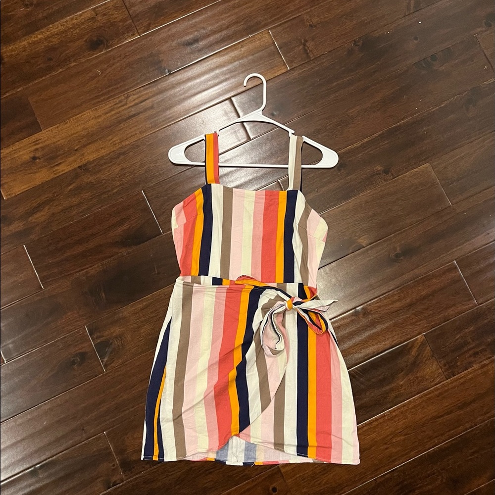 Linen striped wrap dress